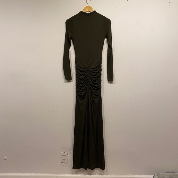 Naked Wardrobe Green High Neck Long Sleeve Stretchy Ruched Occasion Maxi Dress S - Picture 1 of 7